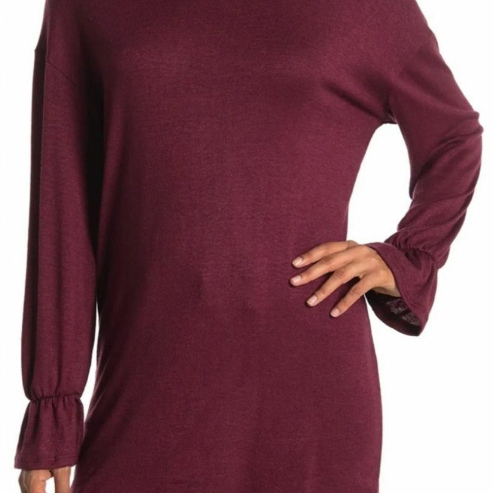 Nordstrom Velvet Torch Long Sleeve Ruffle Tunic Dress Burgundy NWT Sz: X-Small